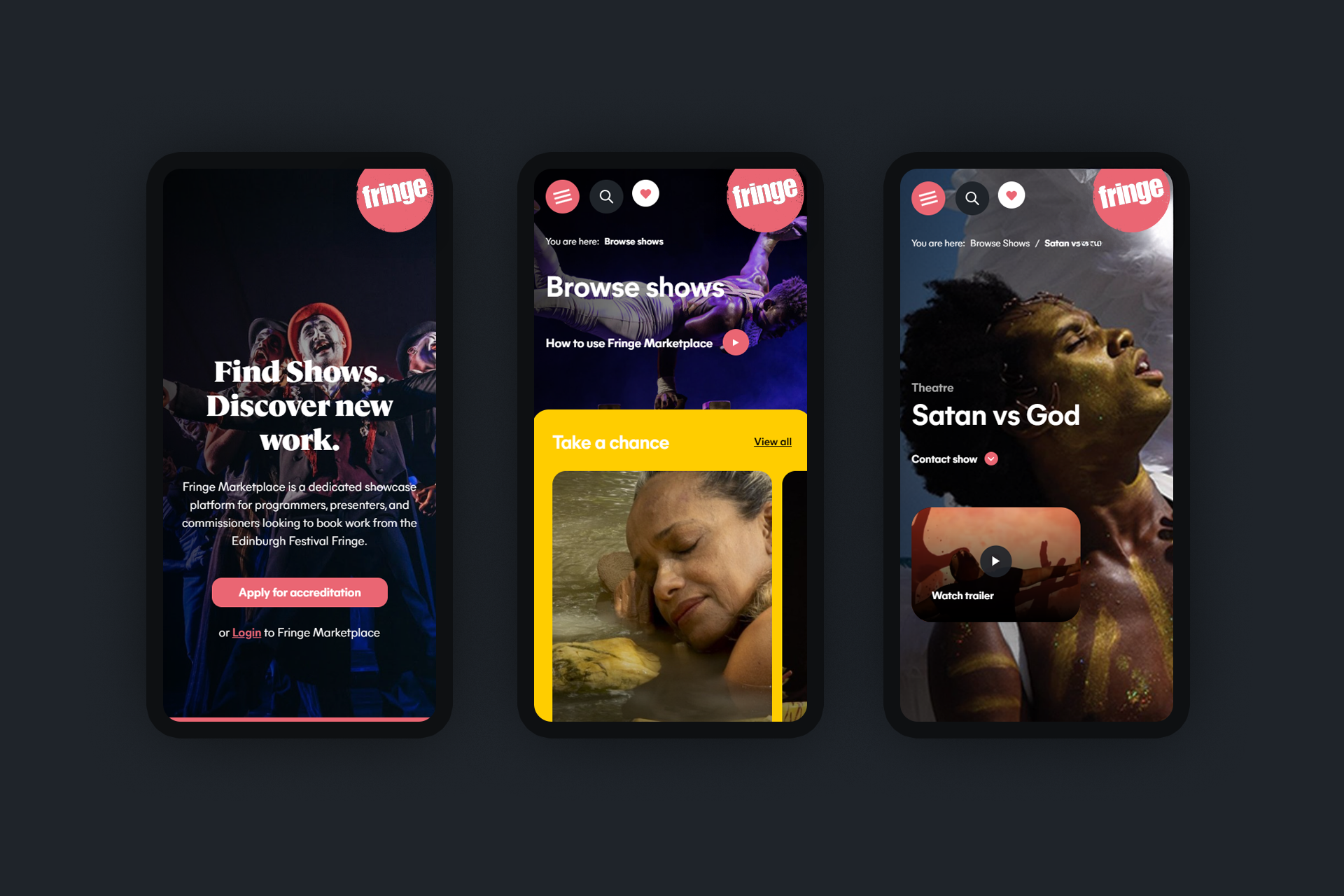 Fringe Marketplace — mobile screens